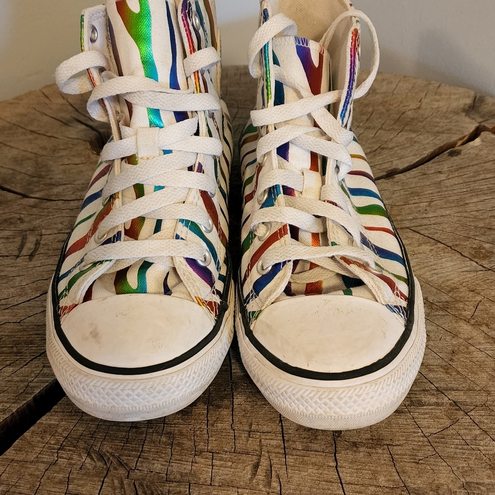 Converse high top zebra rainbow print sneaker